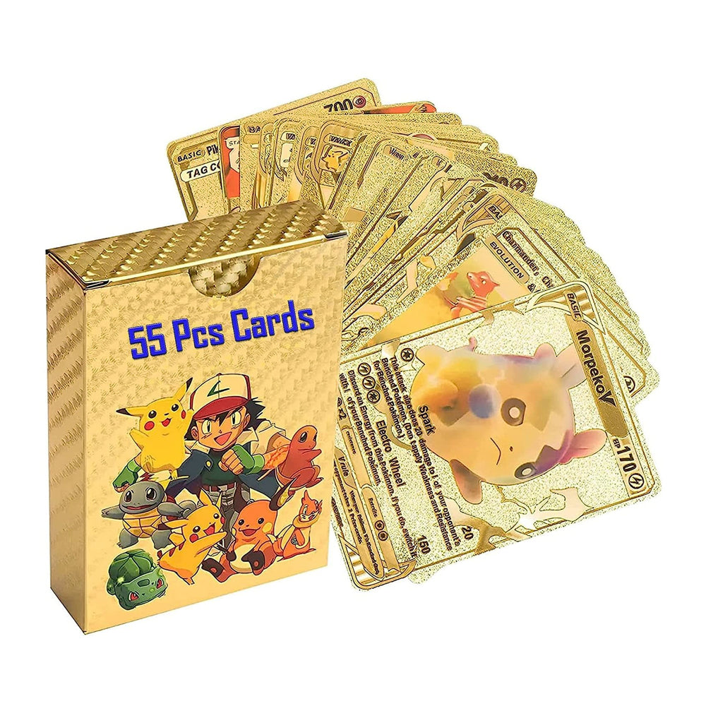 55 Pcs Pokemon Cartoon Collectible Golden Foil Cards Madina Gift