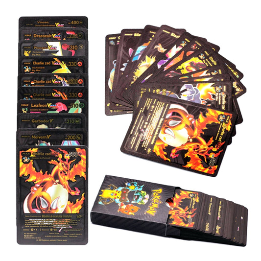 55 Pcs Pokemon Collectible Black Foil Cards Madina Gift