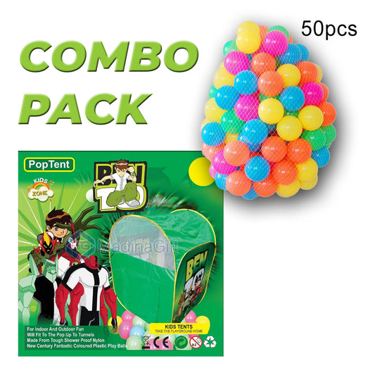 Ben10 Pop Tent House With 50 Pcs Soft Plastic Balls B10-7804 - Madina Gift