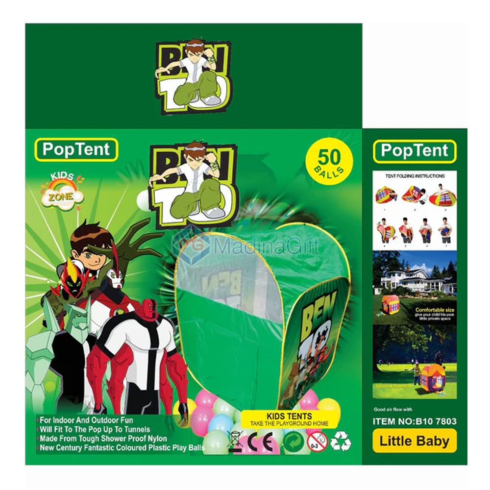 Ben10 Pop Tent House With 50 Pcs Soft Plastic Balls B10-7804 - Madina Gift