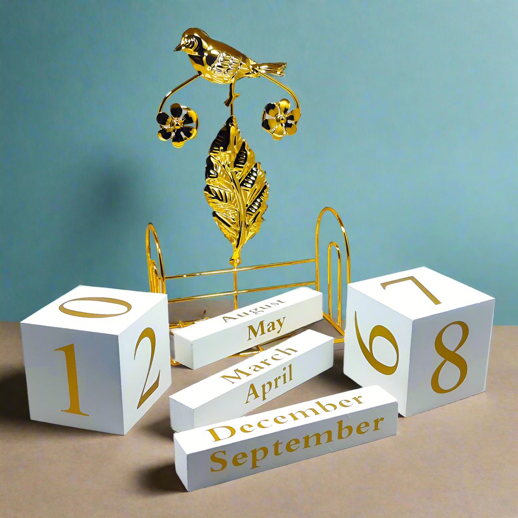 Desktop Calendar Metal Ornament Perpetual Wooden Number Dice Madina Gift