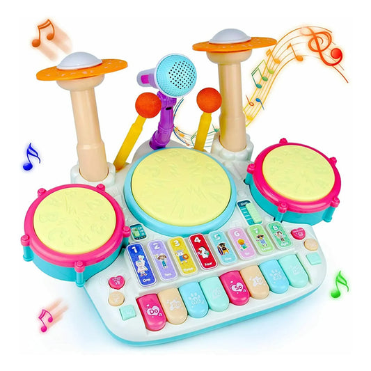 5-in-1 Drum Set with Microphone & Piano