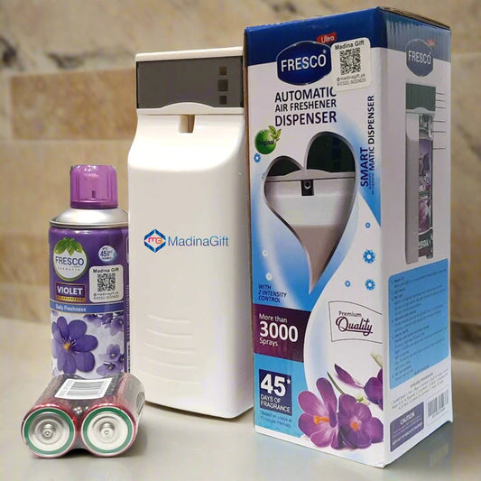 Fresco Automatic Air Freshener Dispenser Combo Pack With Toshiba 2x D Cells & 300 ml Refill Madina Gift