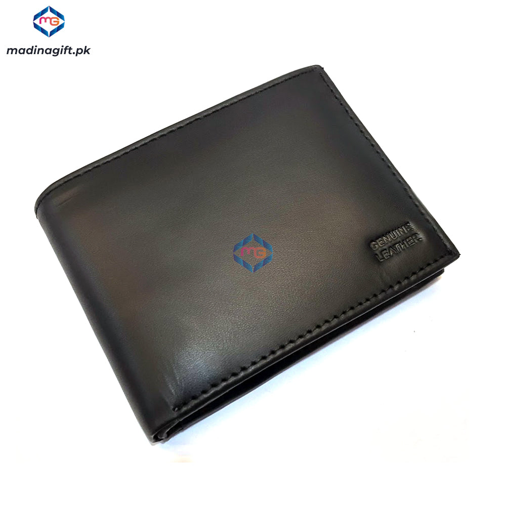 Genuine Leather Large Tri-Fold Black Wallet for Men - Madina Gift