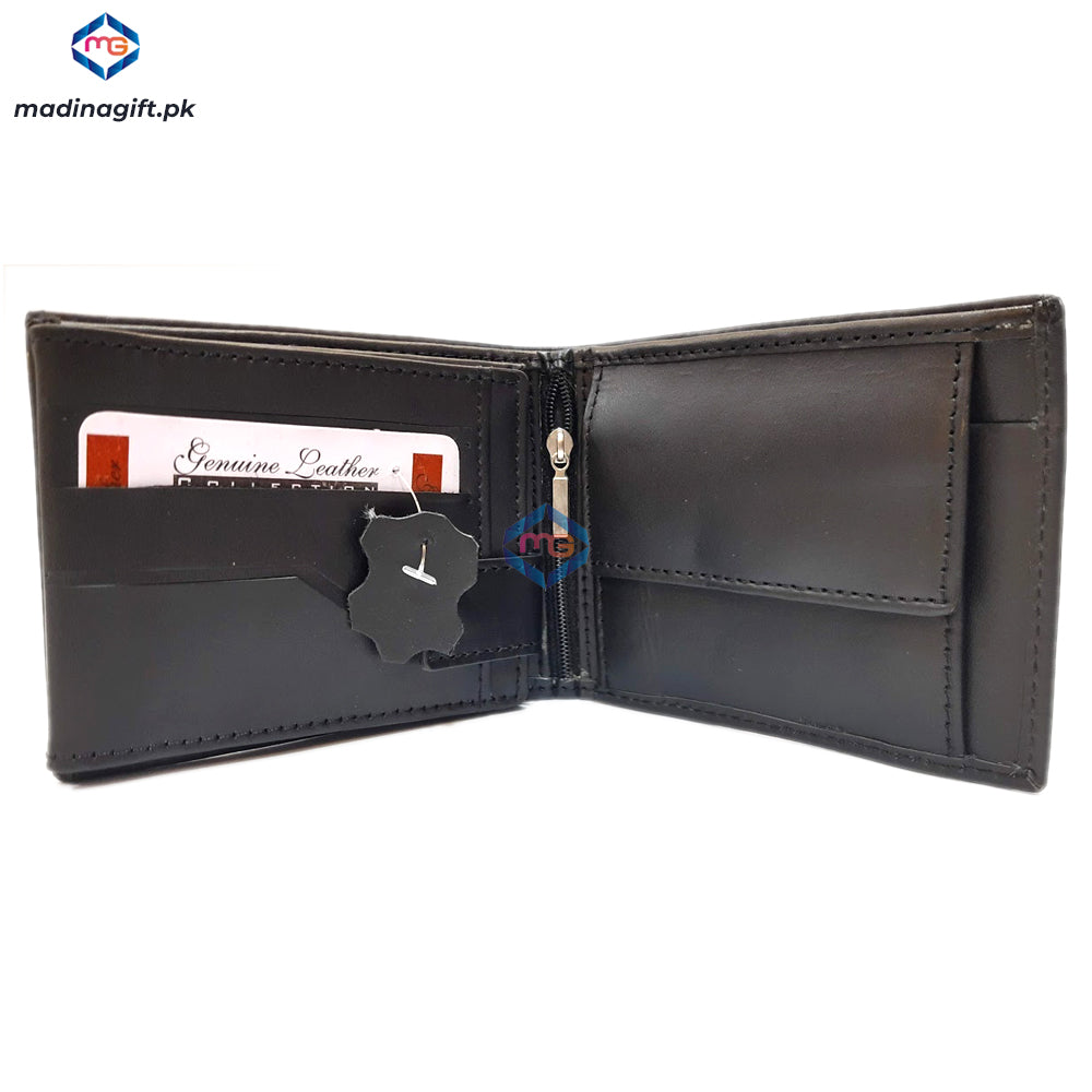 Genuine Leather Large Tri-Fold Black Wallet for Men - Madina Gift