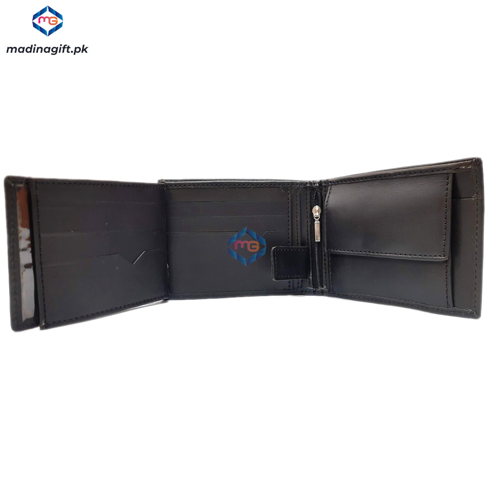 Genuine Leather Large Tri-Fold Black Wallet for Men - Madina Gift