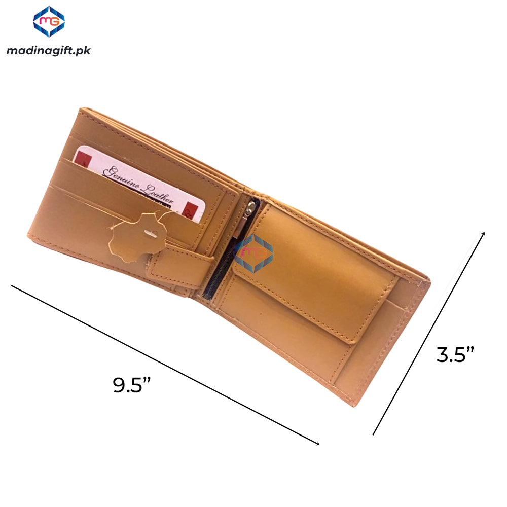 Genuine Leather Large Tri-Fold Mustard Wallet for Men - Madina Gift