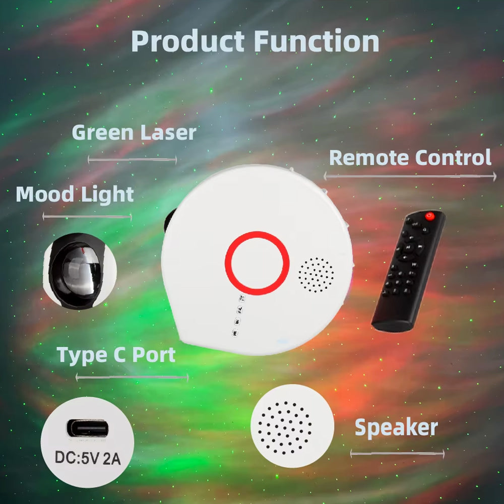 Jinashu Star Galaxy Wireless Aurora Projector & Bluetooth Speaker Maidna Gift