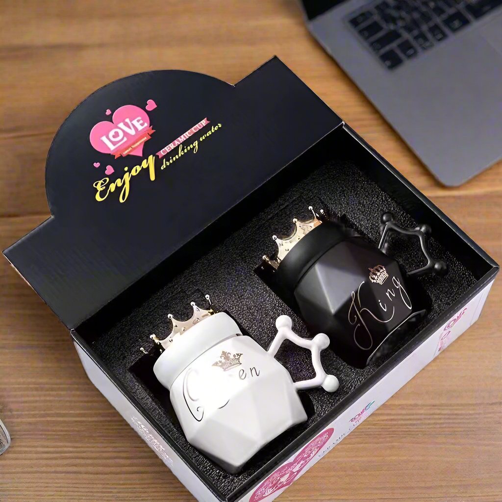 King & Queen Diamond Coffee Mug Set For Couples Madina Gift