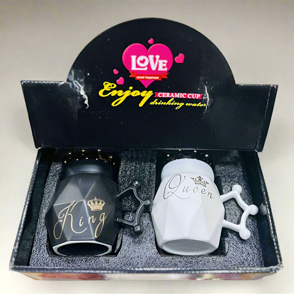 King & Queen Diamond Coffee Mug Set For Couples Madina Gift