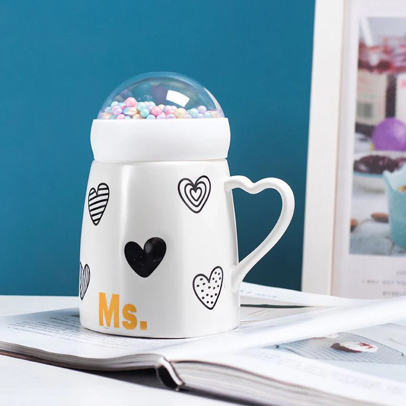 Mr & Mrs Mug Set With Snow Ball Globe Lid Madina Gift