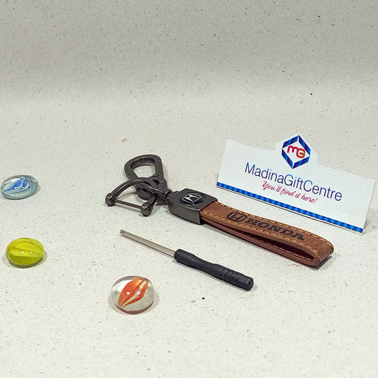 Premium HONDA Brown Leather Keychain with Screwdriver Madina Gift