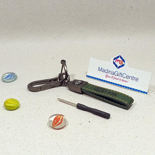 Premium KIA Leather Green Keychain with Screwdriver Madina Gift