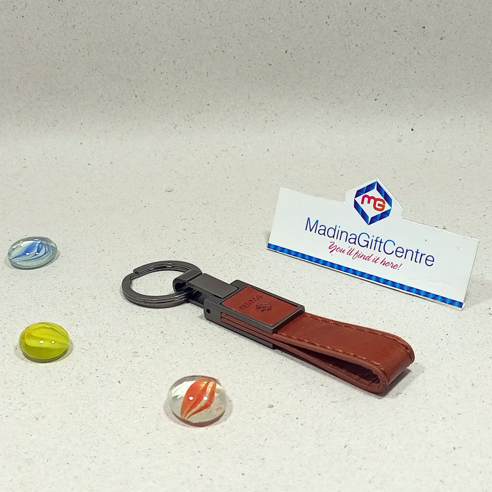 Premium SUZUKI Brown Leather Keychain Madina Gift