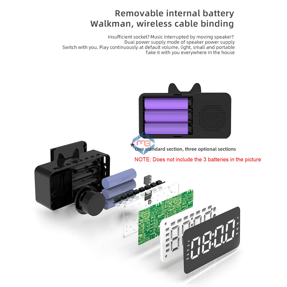 Bluetooth Digital Mirror Speaker Alarm Clock - Q9