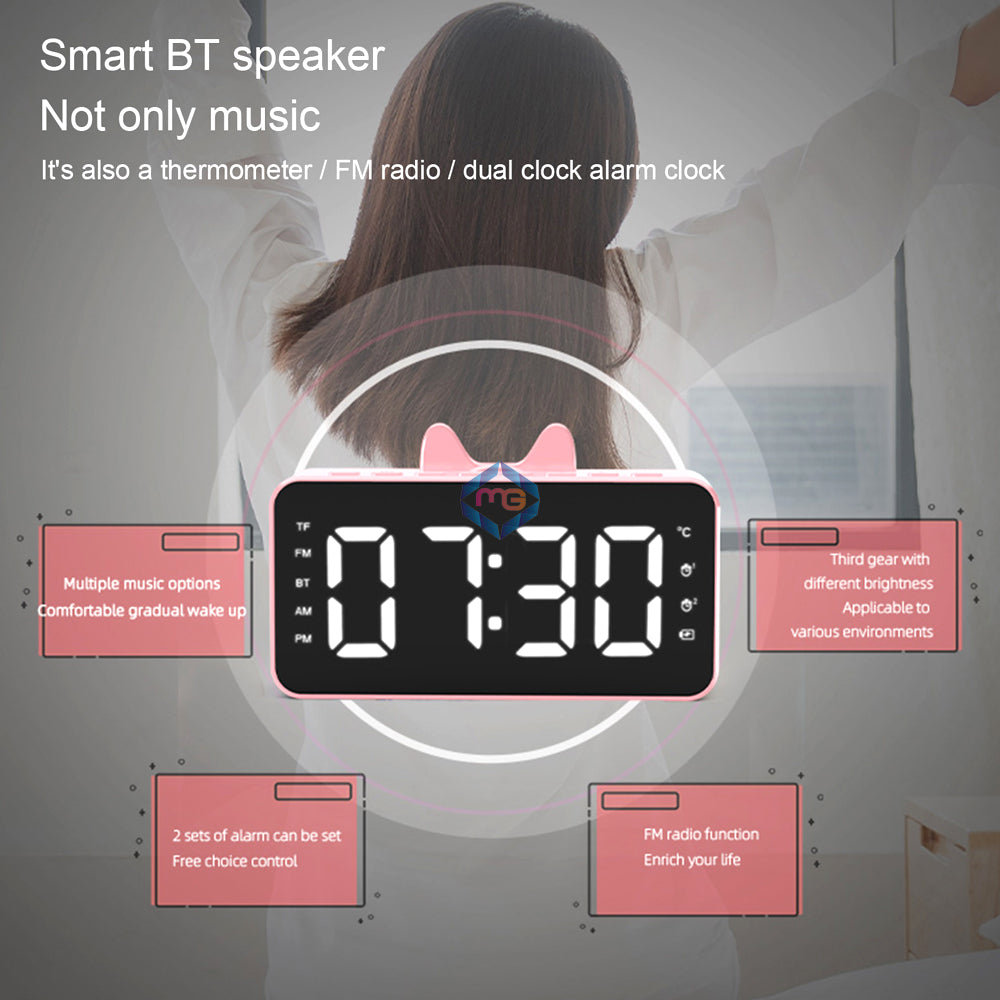 Bluetooth Digital Mirror Speaker Alarm Clock - Q9