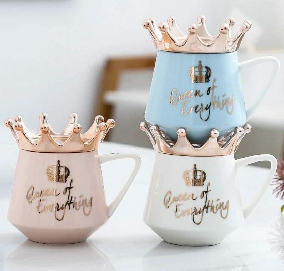 Queen of Every Thing Ceramic Coffee Tea Mug with Crown Lid Madina Gift