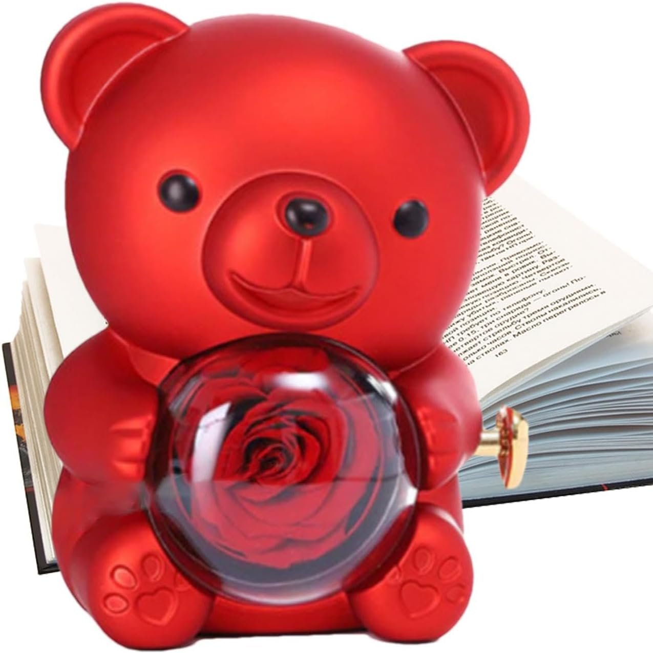 Red Rose & Red Bear Jewelry Box with Necklace Elegant Gift Set Madina Gift