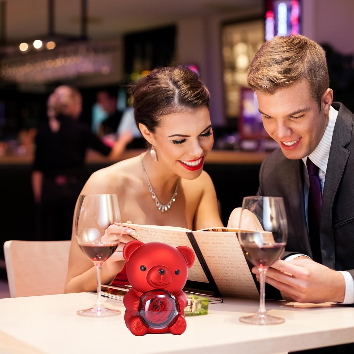 Red Rose & Red Bear Jewelry Box with Necklace Elegant Gift Set Madina Gift