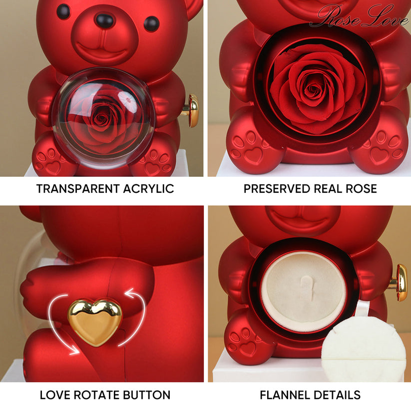 Red Rose & Red Bear Jewelry Box with Necklace Elegant Gift Set Madina Gift