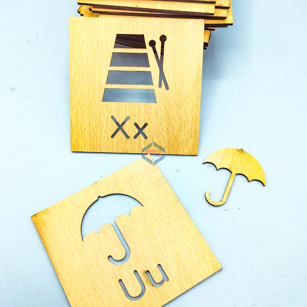 A to Z Learning Wooden Stencils Box with Colors - Madina Gift