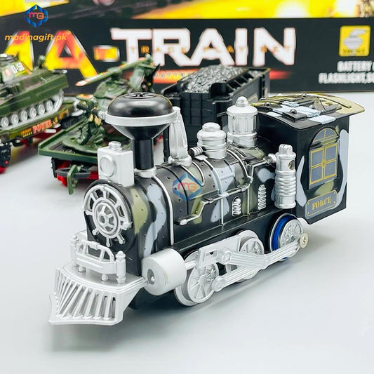 MA Military Train with Real Smoke, Light & Sound - 19022B - Madina Gift