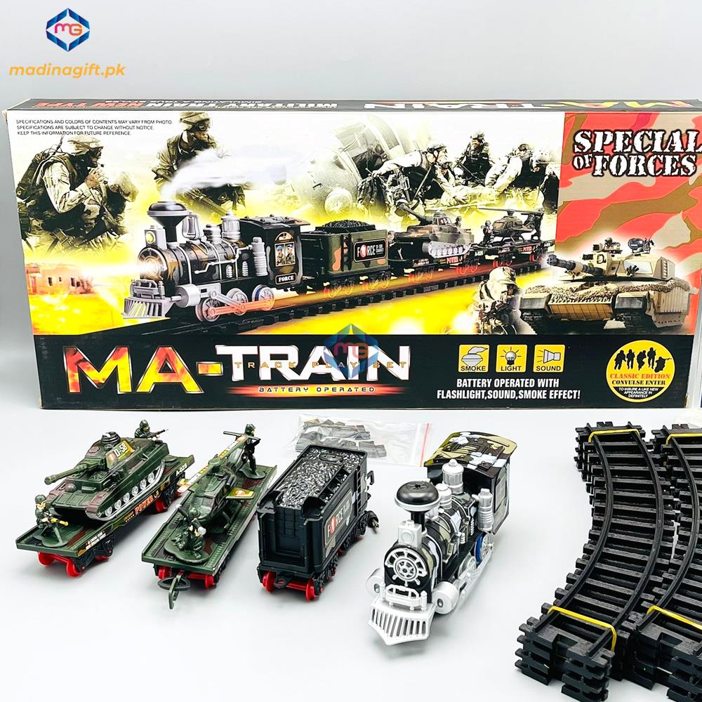 MA Military Train with Real Smoke, Light & Sound - 19022B - Madina Gift