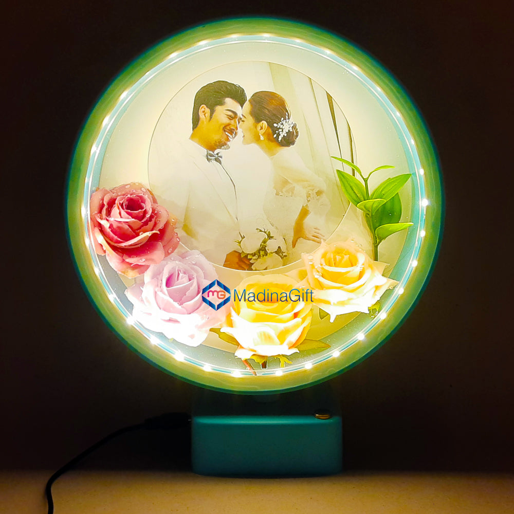 LED Photo Frame With Flowers - Blue