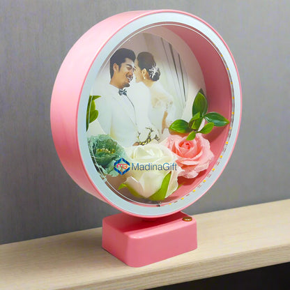 Pink LED Photo Frame With Flowers 3 Sequence Light Effect Madina Gift