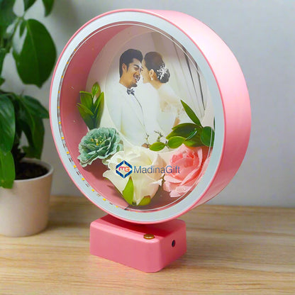 Pink LED Photo Frame With Flowers 3 Sequence Light Effect Madina Gift