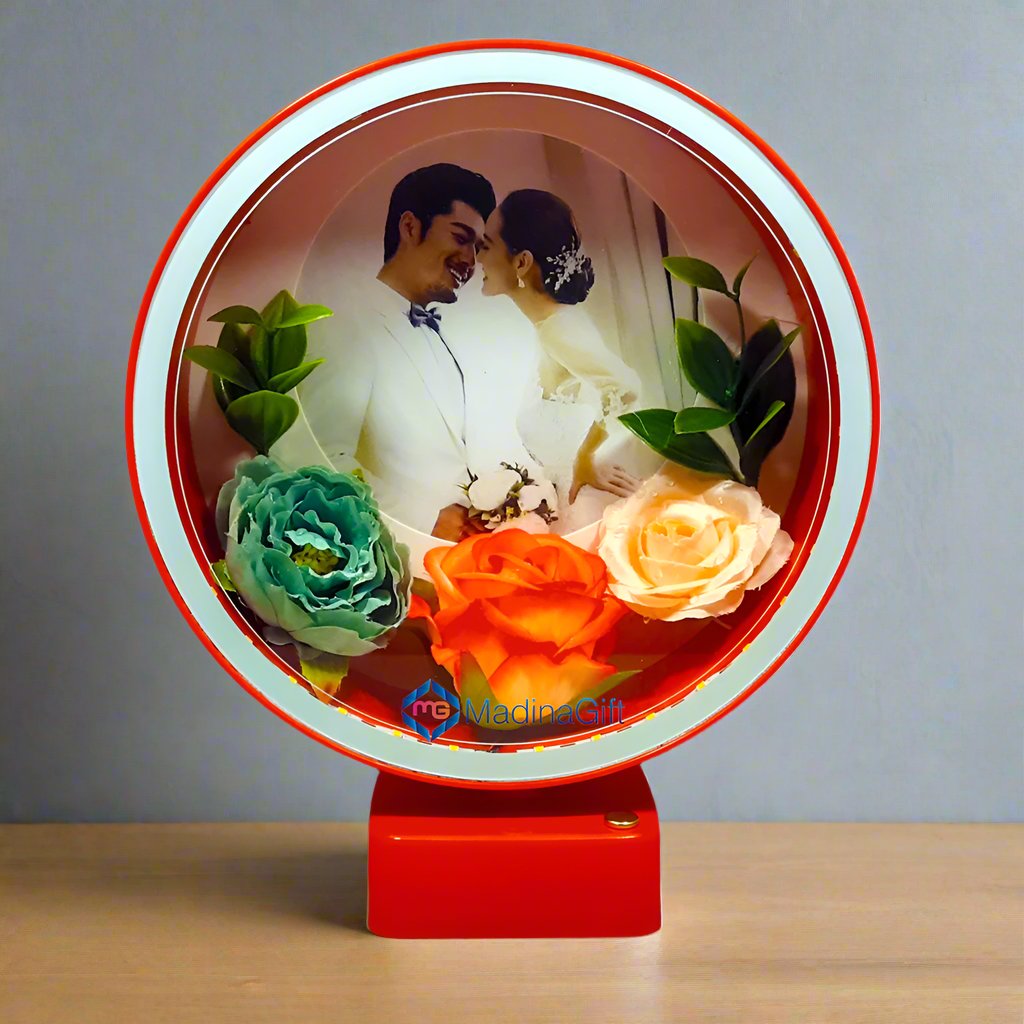 Red LED Photo Frame With Flowers 3 Sequence Light Effect