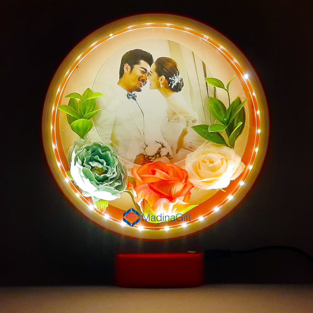 Red LED Photo Frame With Flowers 3 Sequence Light Effect