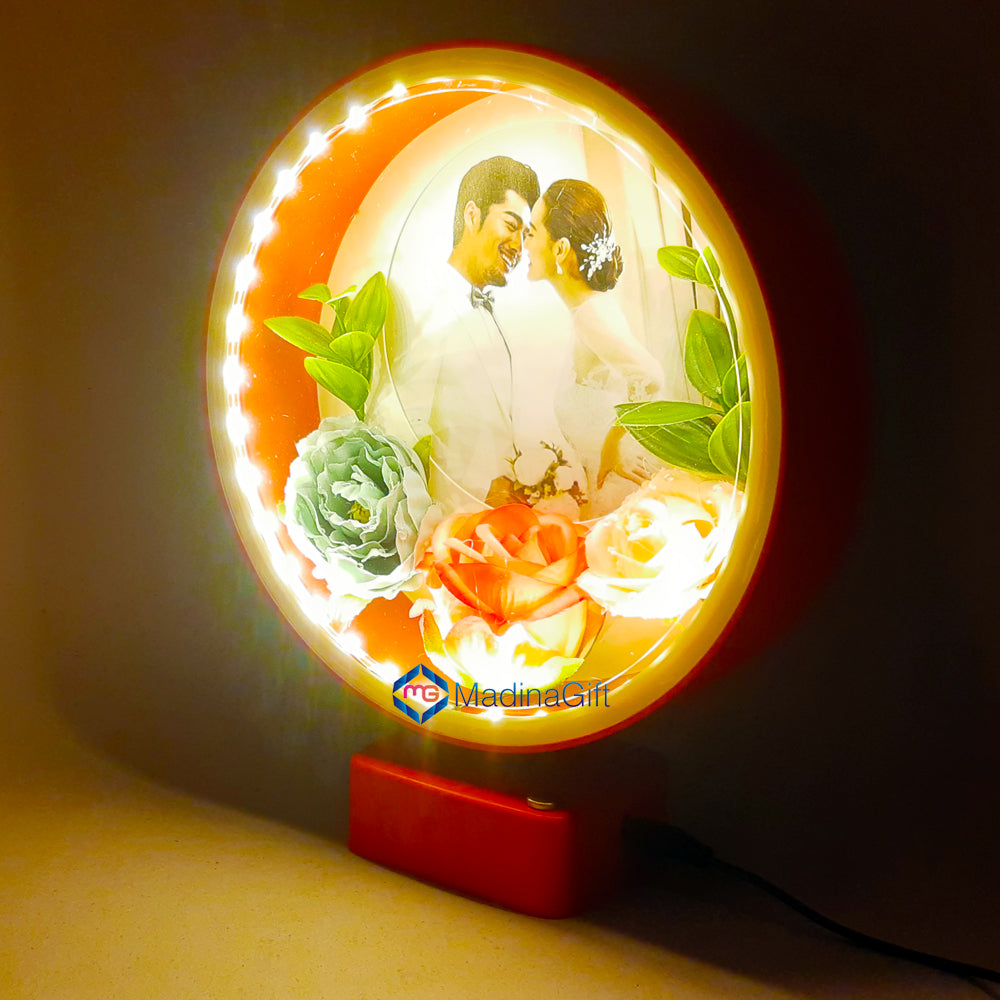 Red LED Photo Frame With Flowers 3 Sequence Light Effect