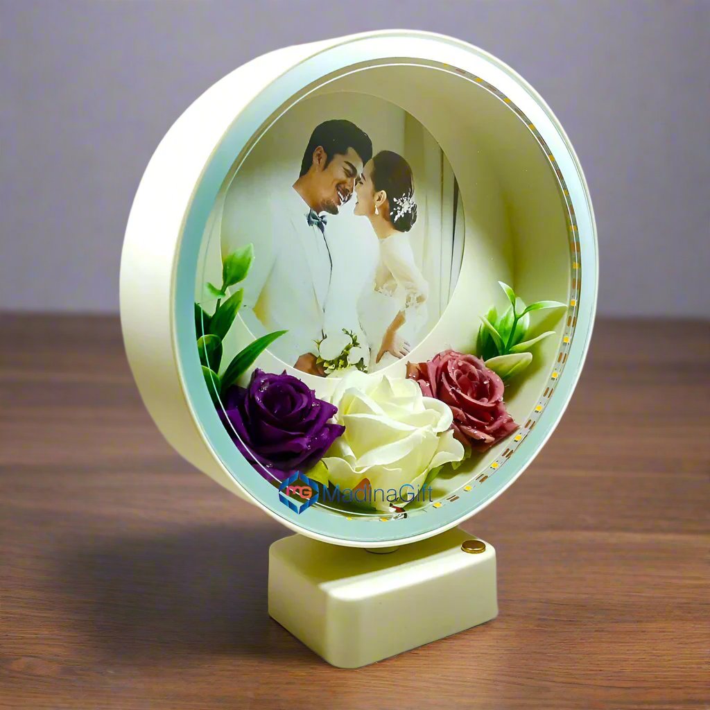 White LED Photo Frame With Flowers 3 Sequence Light Effect Madina Gift