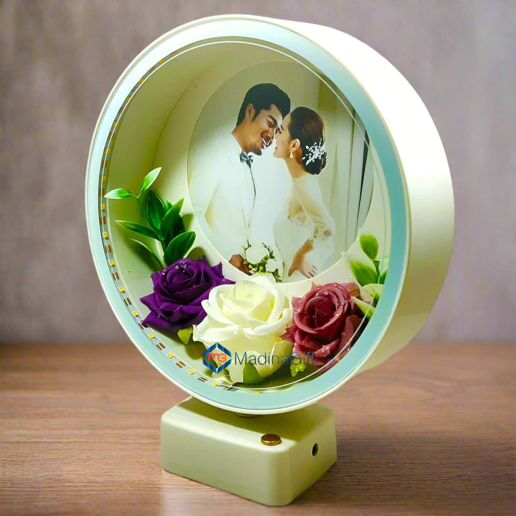 White LED Photo Frame With Flowers 3 Sequence Light Effect Madina Gift