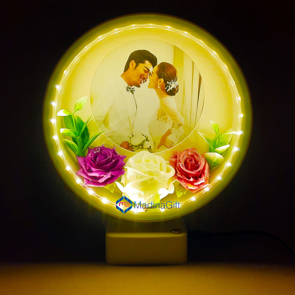 White LED Photo Frame With Flowers 3 Sequence Light Effect Madina Gift