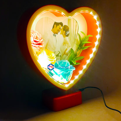 LED Red Heart Photo Frame With Flowers 3 Sequence Light Effect Madina Gift