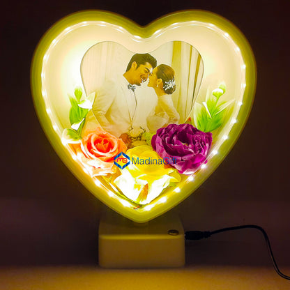 LED Heart Photo Frame With Flowers 3 Sequence Light Effect Madina Gift