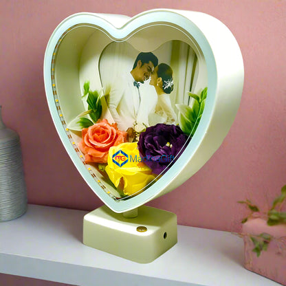 LED Heart Photo Frame With Flowers 3 Sequence Light Effect Madina Gift