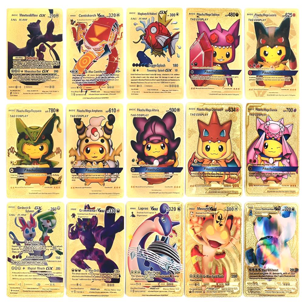 55 Pcs Pokemon Cartoon Collectible Golden Foil Cards Madina Gift