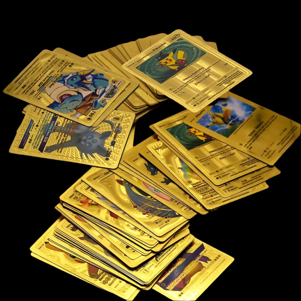 55 Pcs Pokemon Cartoon Collectible Golden Foil Cards Madina Gift