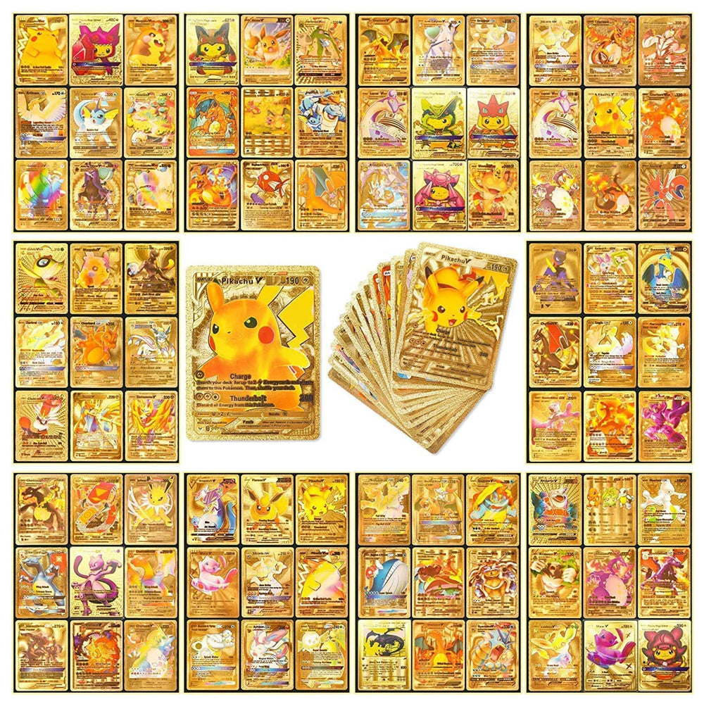 55 Pcs Pokemon Cartoon Collectible Golden Foil Cards Madina Gift