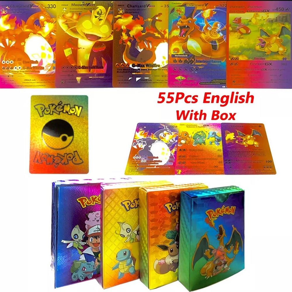 55 Pcs Pokemon Collectible Multicolor Foil Cards Madina Gift