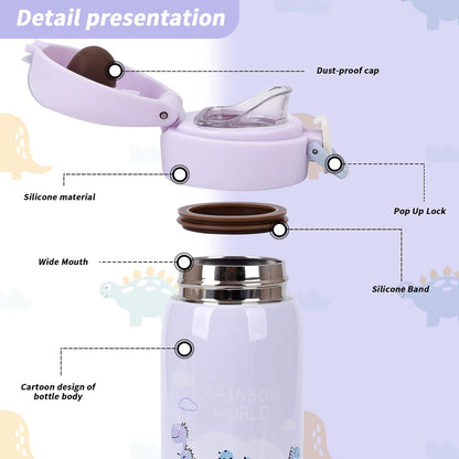 Adorable Dino Themed Steel Water Bottle - HS-0195 - Madina Gift