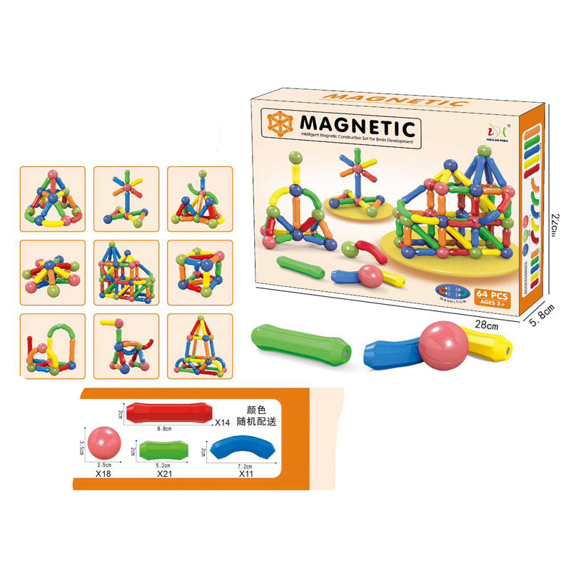 64 PCS Magnetic Building Bar Blocks Set 705-64 - Madina Gift