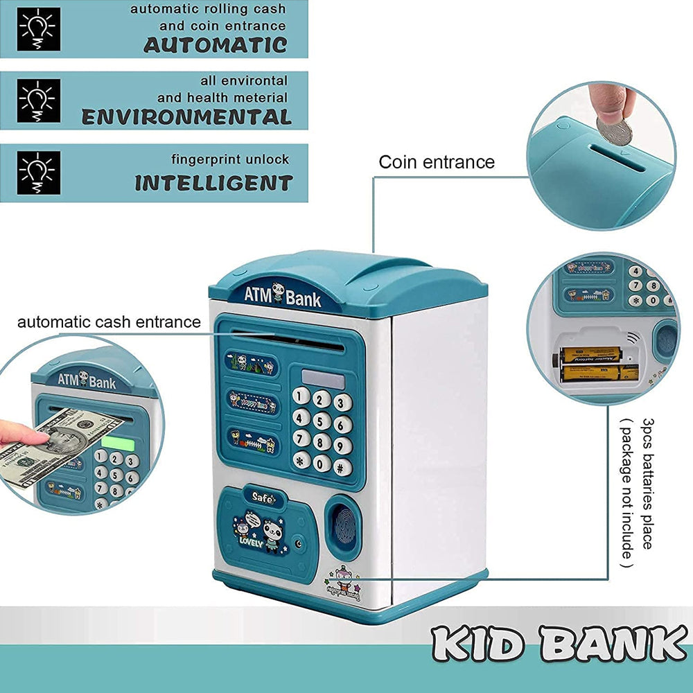 Green color Line Shu Bao LSB6709 Happy Time ATM Money Saving Fingerprint Bank For Kids Madina Gift