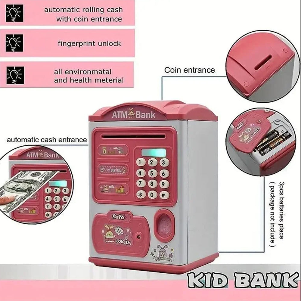 Pink color Line Shu Bao LSB6709 Happy Time ATM Money Saving Fingerprint Bank For Kids Madina Gift