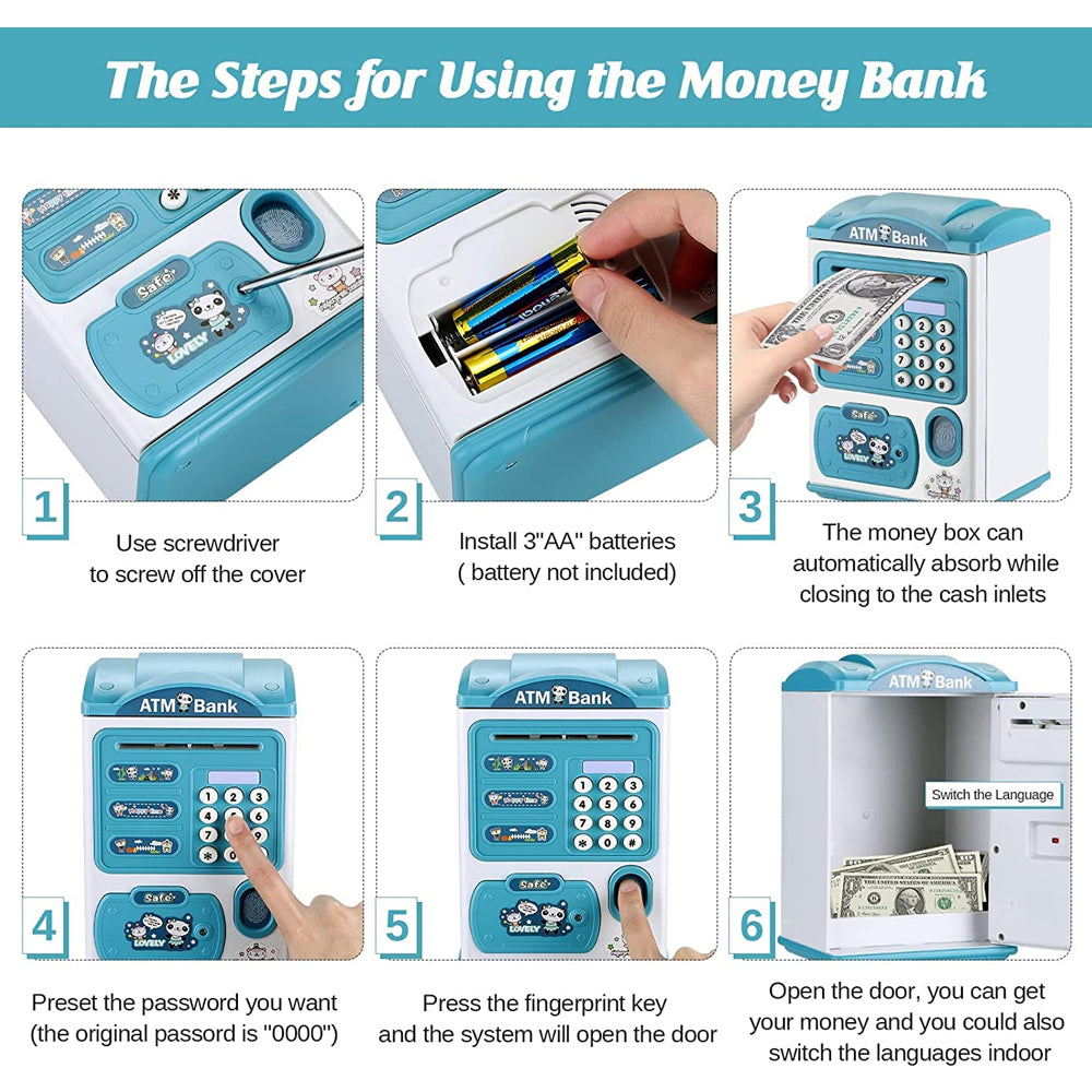 Line Shu Bao LSB6709 Happy Time ATM Money Saving Fingerprint Bank For Kids Madina Gift