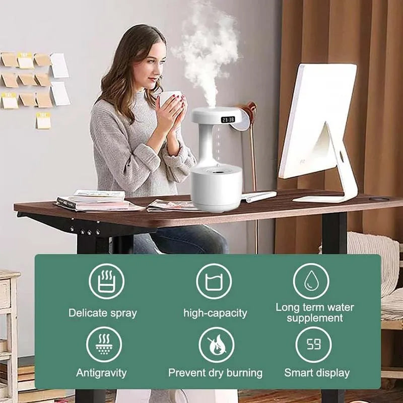 Anti Gravity Water Droplet Humidifier Aroma Diffuser - Digital Clock Display