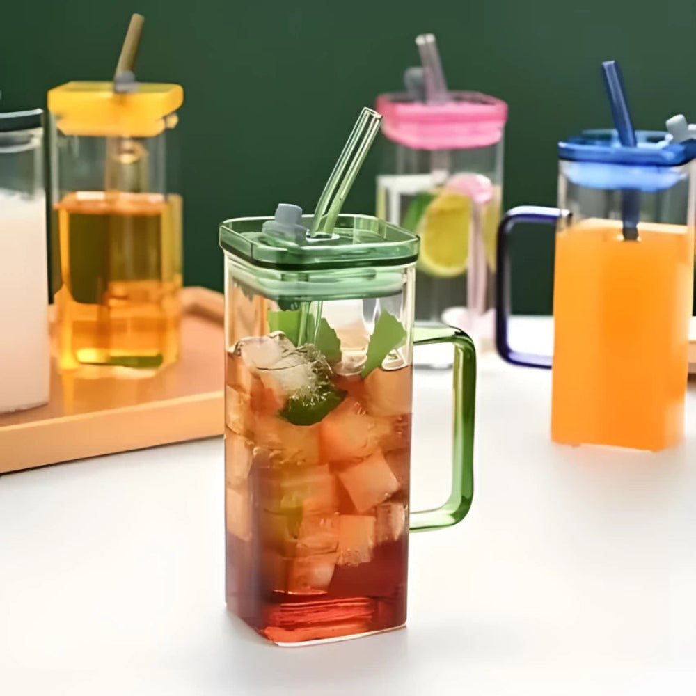 Borosilicate Glass with Acrylic Lid & Straw Madina Gift